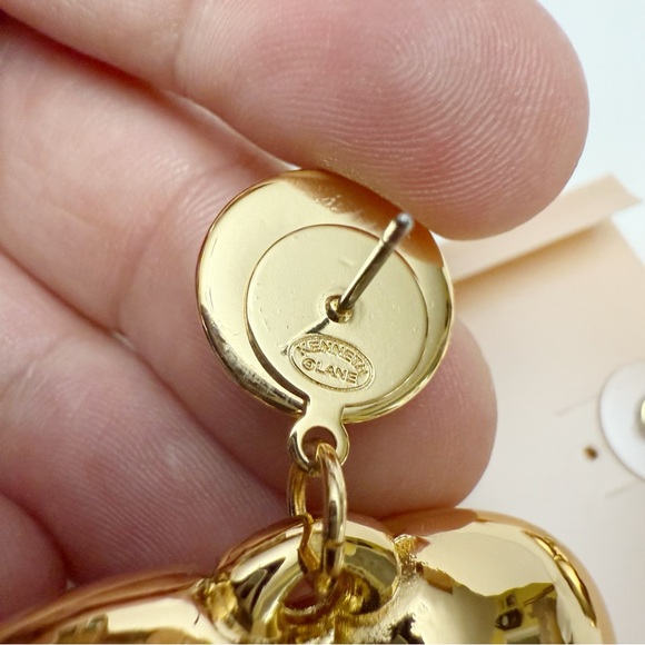 Kenneth Jay Lane Polished Goldtone Extra Large Heart Dangle Statement Earrings - Picture 3 of 3